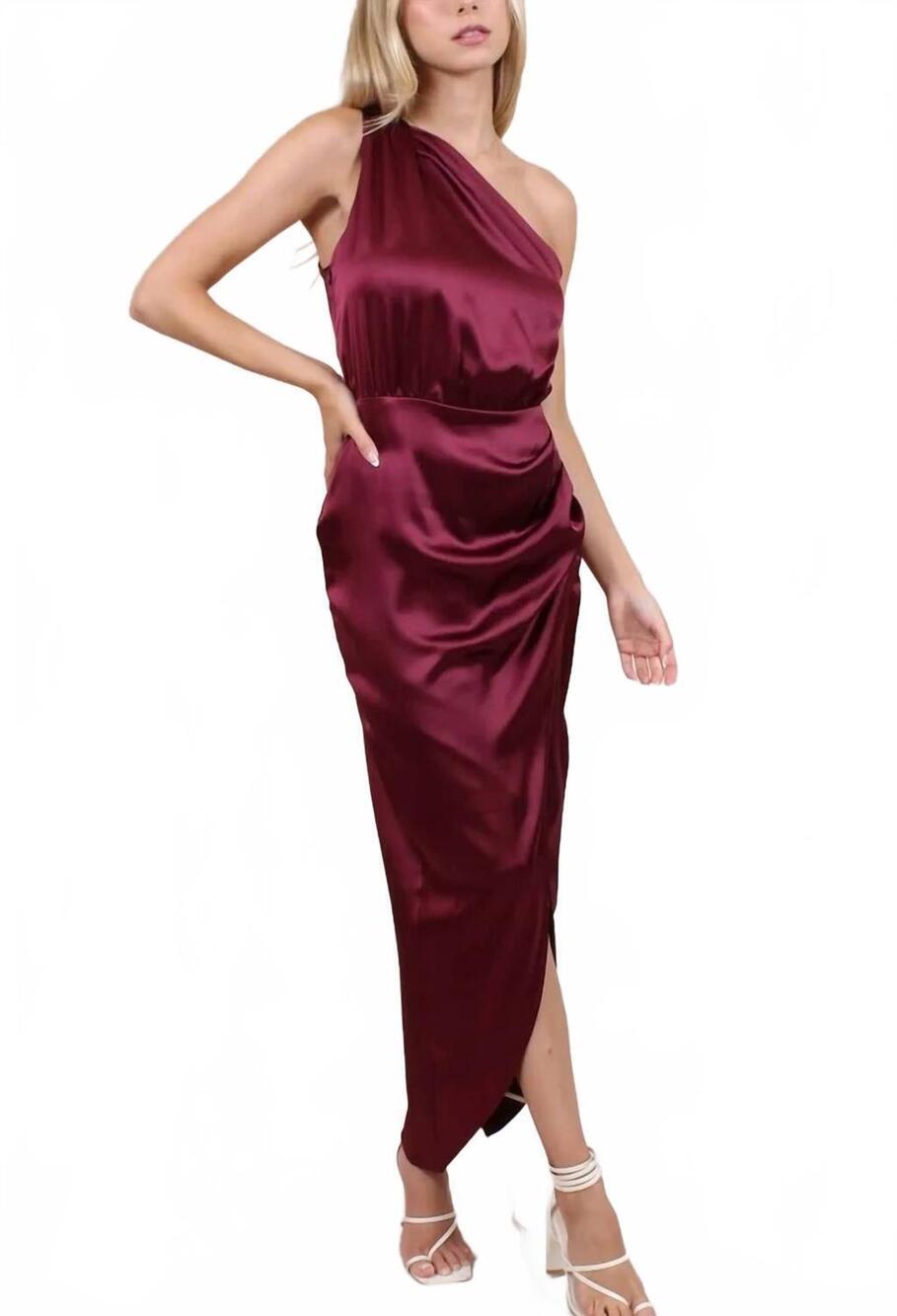 NEW FORE COLLECTION kate satin midi dress in merlot